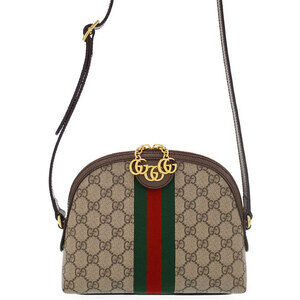 Gucci Ophidia Shoulder Bag Beige Ebony GG Supreme Canvas Brown